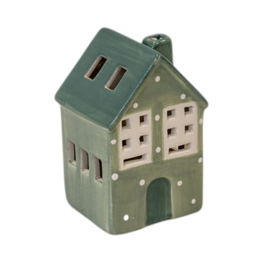 Green Ceramic Led House With Snowball 6 Hour Timer