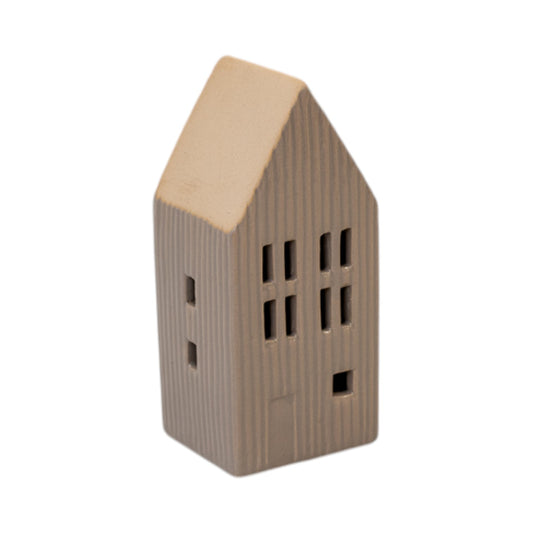 Small Grey Ribbed Ceramic Led House With Sand Roof