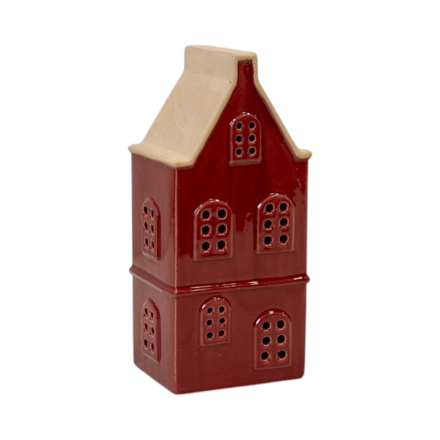 Large Red Ceramic LED Townhouse with Sand Roof. 6 Hour Timer