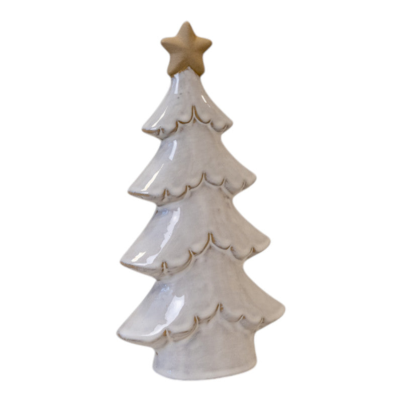 Large Stone Glazed Ceramic Layered Christmas Tree with Cream Star on Top