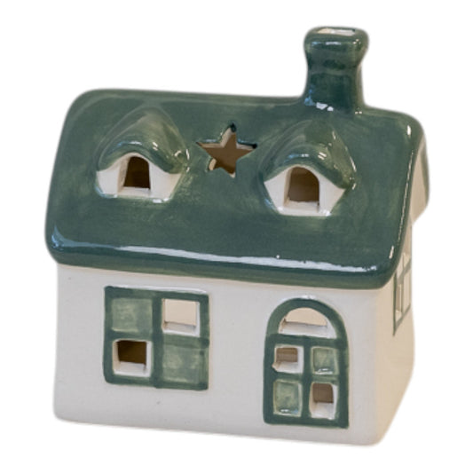 White/Green Ceramic House Tealight
