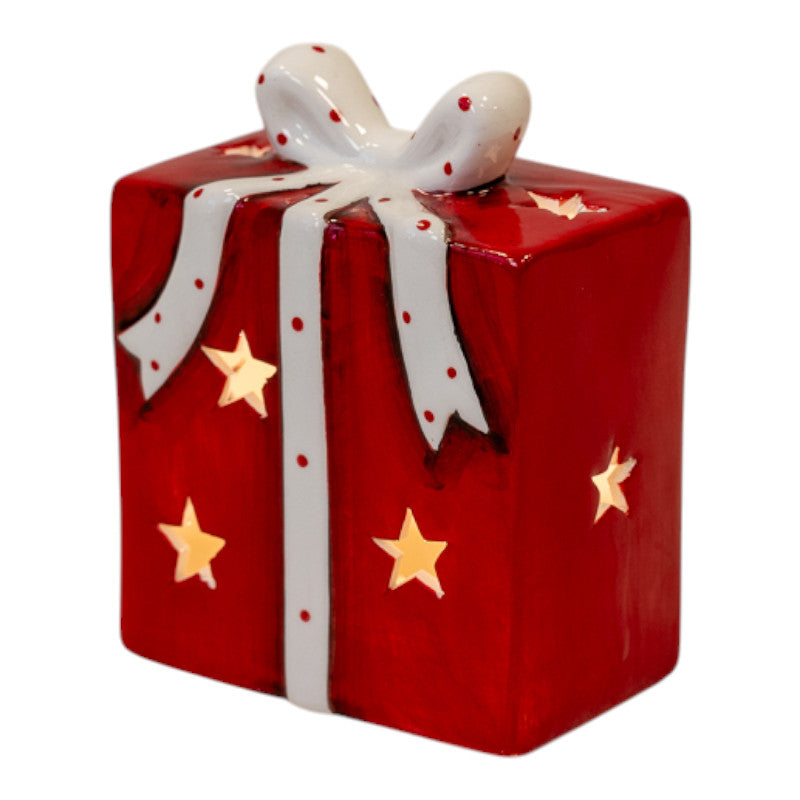 Red/White Ceramic Present with LED