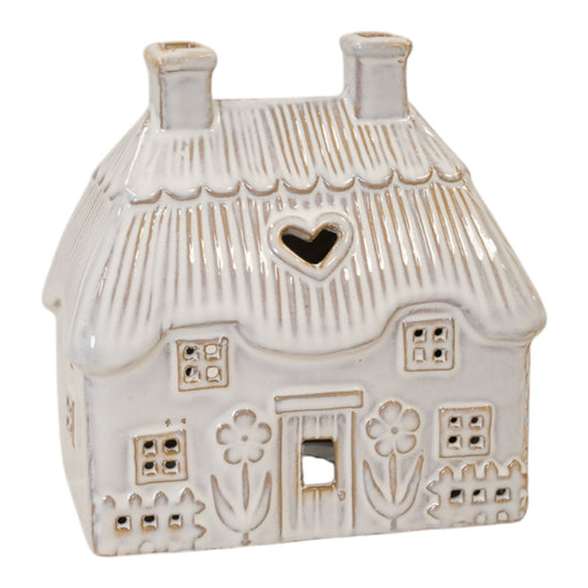 Natural Ceramic Thatch Roof House for Tealight 16cm x 10cm 16cm