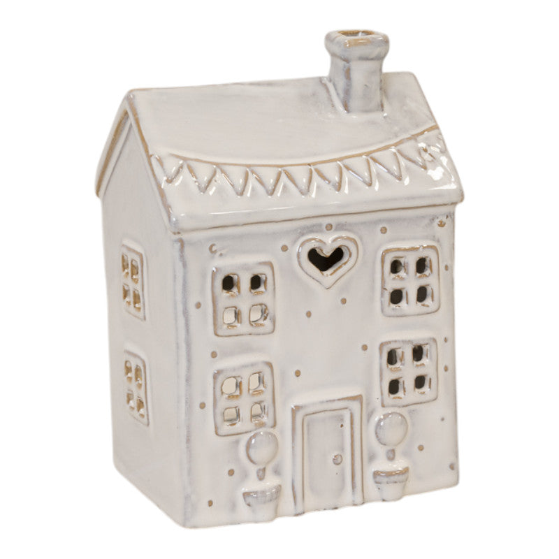 Natural Ceramic Heart House for tealights 12.5cm x 9.5cm x 18cm