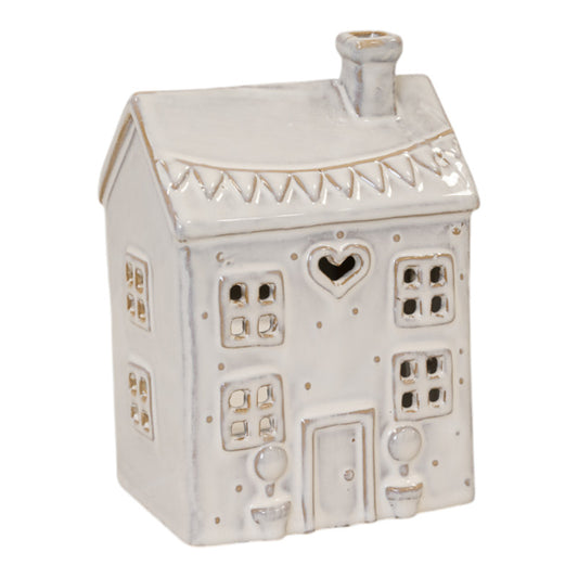 Natural Ceramic Heart House for tealights 12.5cm x 9.5cm x 18cm