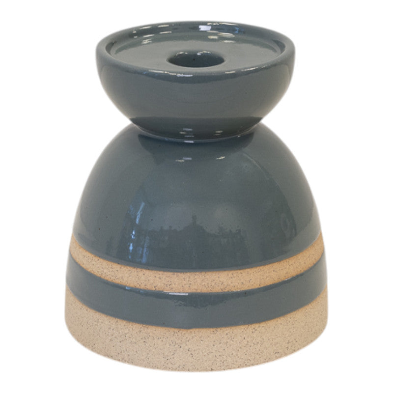 Blue Ceramic Glazed Candle Holder with Unglazed Detail