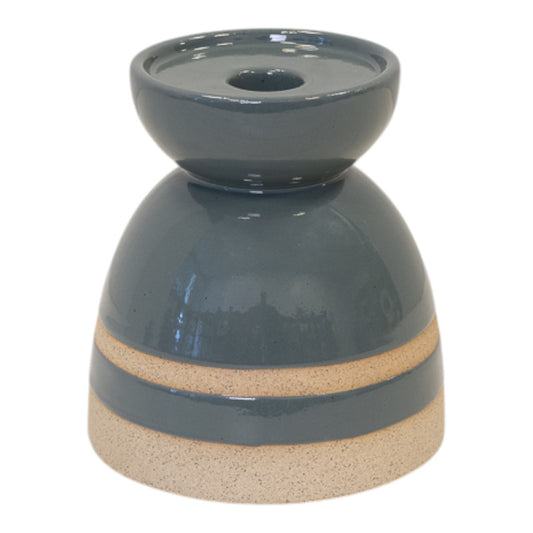 Blue Ceramic Glazed Candle Holder with Unglazed Detail