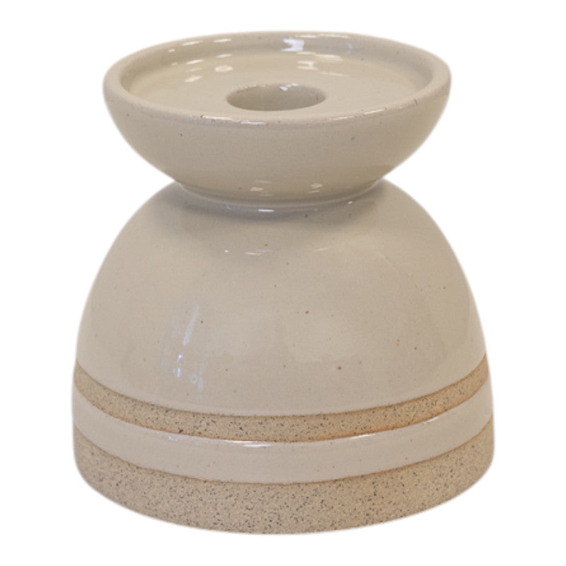 Taupe Glazed Candle Holder with Unglazed Design