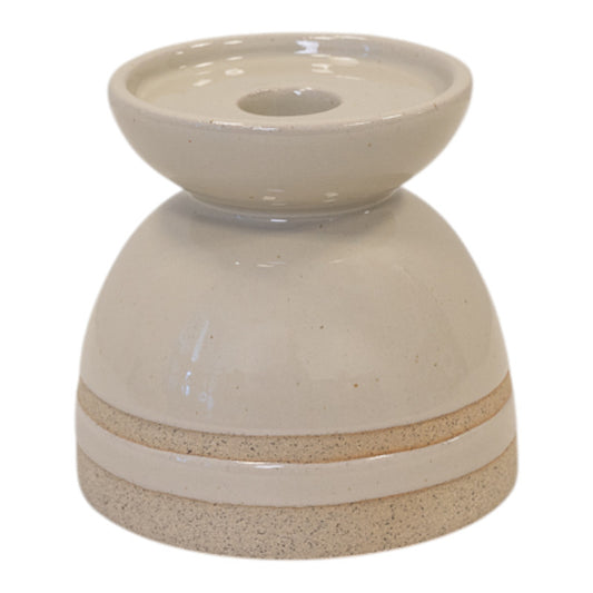 Taupe Glazed Candle Holder with Unglazed Design