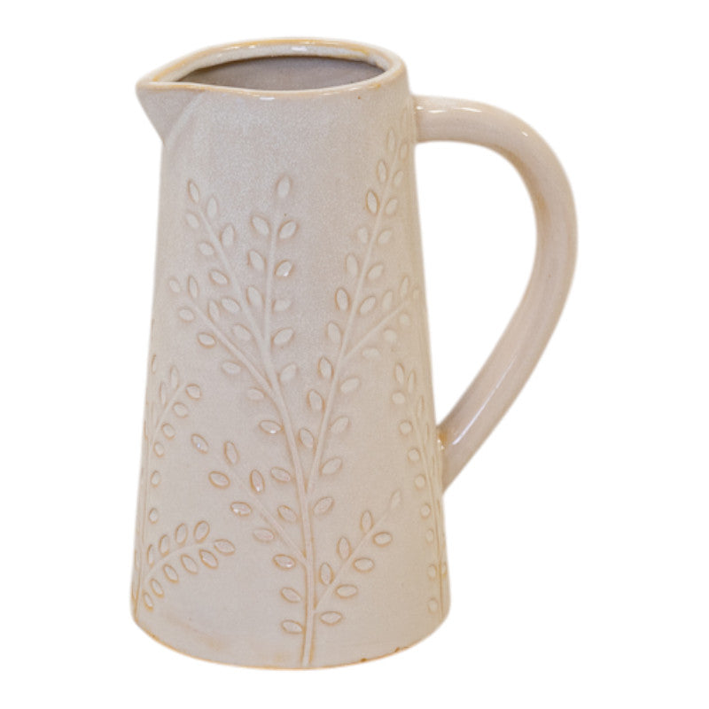 Large Ceramic Natural Jug with Olive Branch Design
