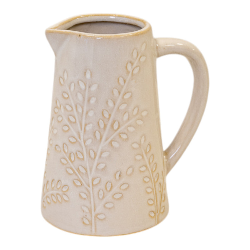 Small Natural Ceramic Jug with Olive branch Design