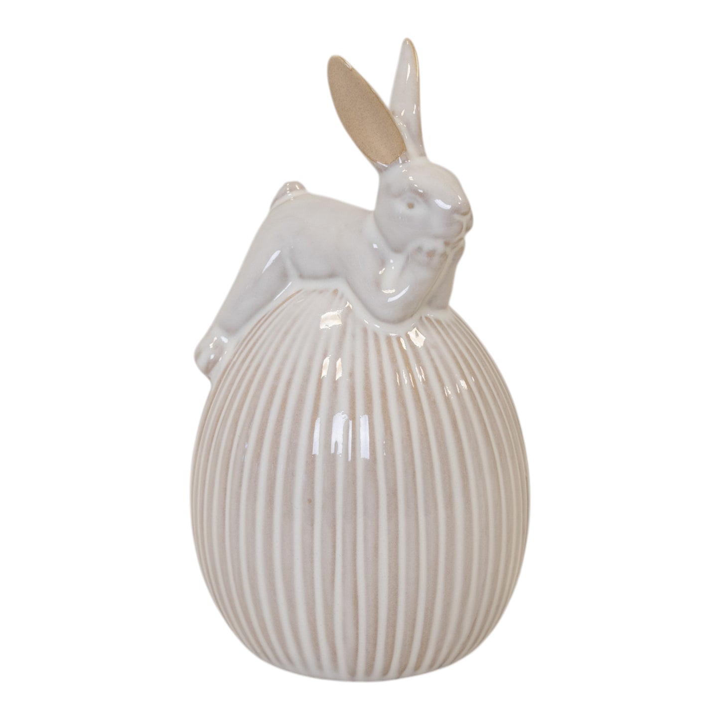 Ceramic White Rabbit on Egg Easter Decoration