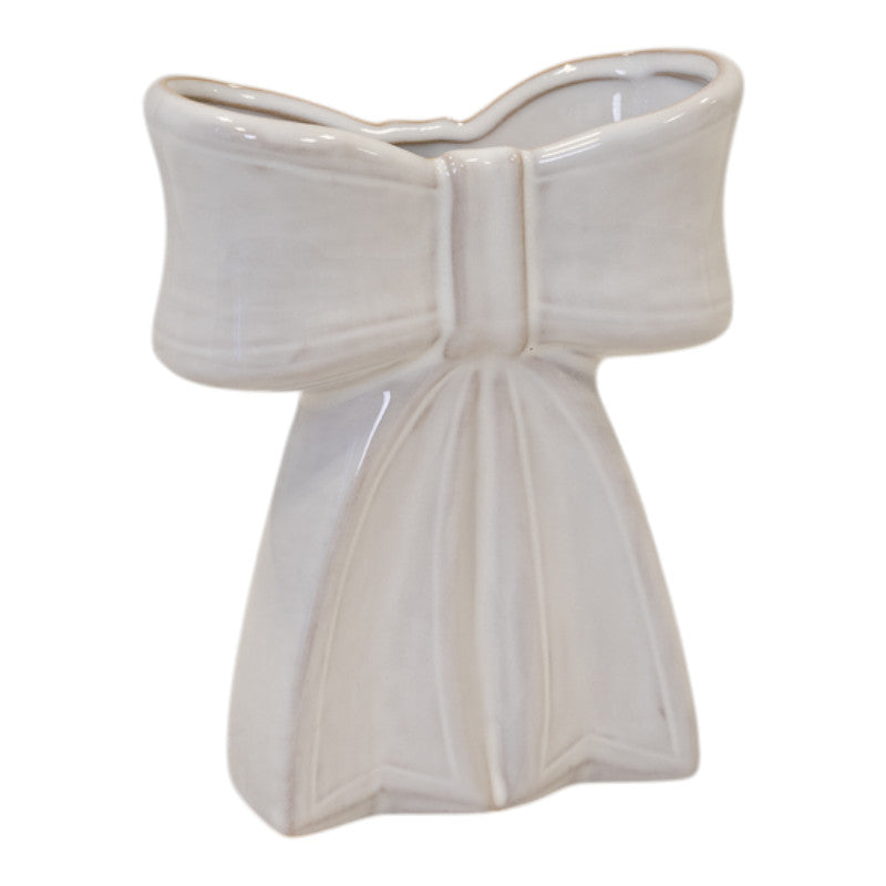 White Ceramic Bow Vase Small