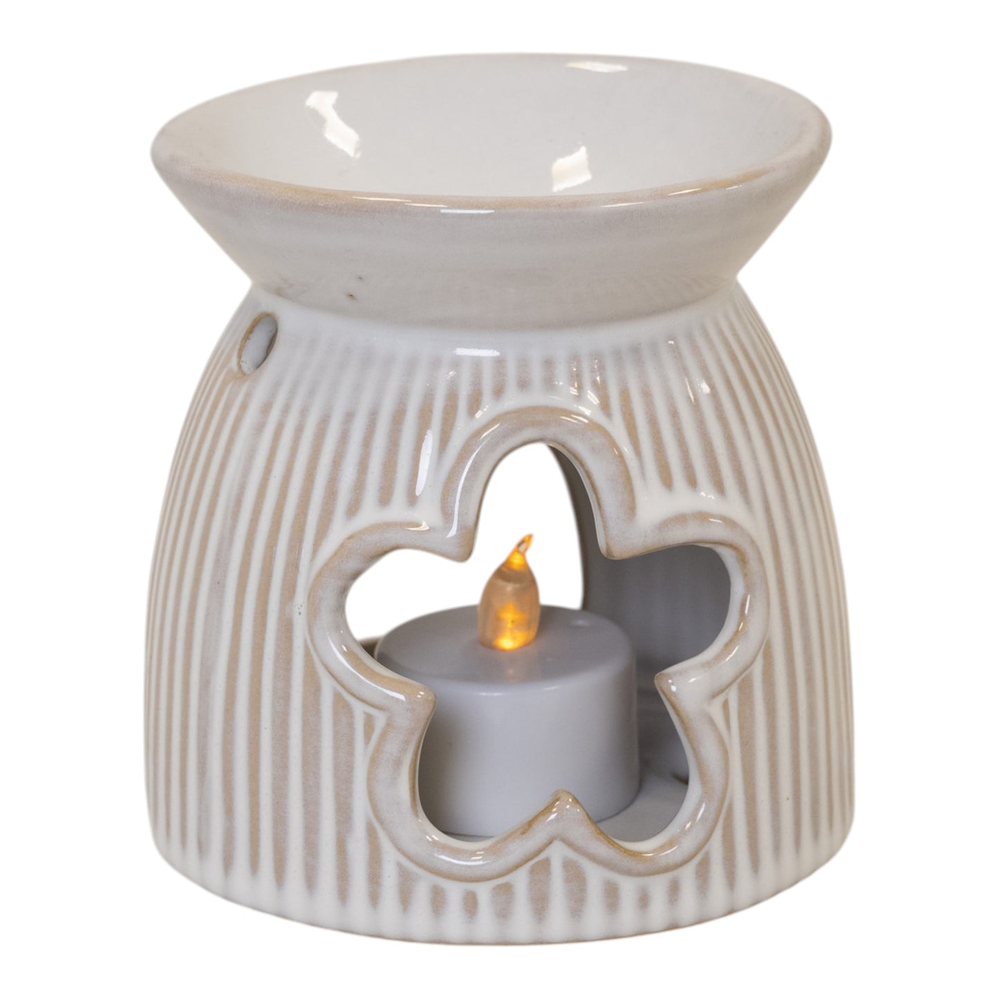 Natural Ceramic Oil Burner With Cut Out Flower Detail