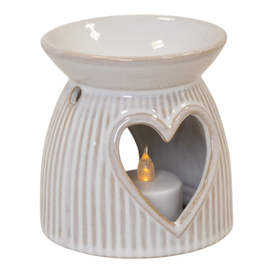 Natural Ceramic Oil Burner With Cut Out Heart Detail