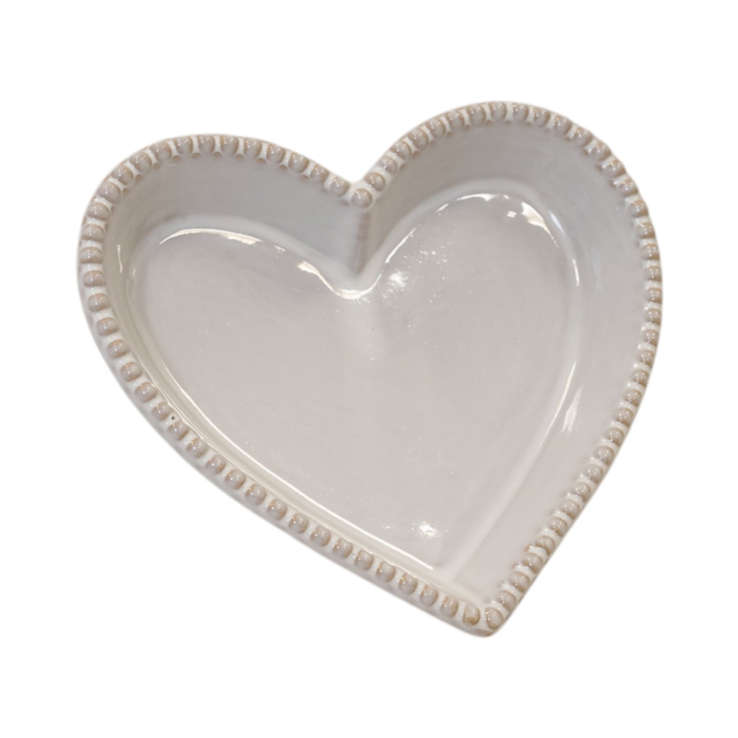 Natural Ceramic Heart Shaped Plate with Bobble Rim Large