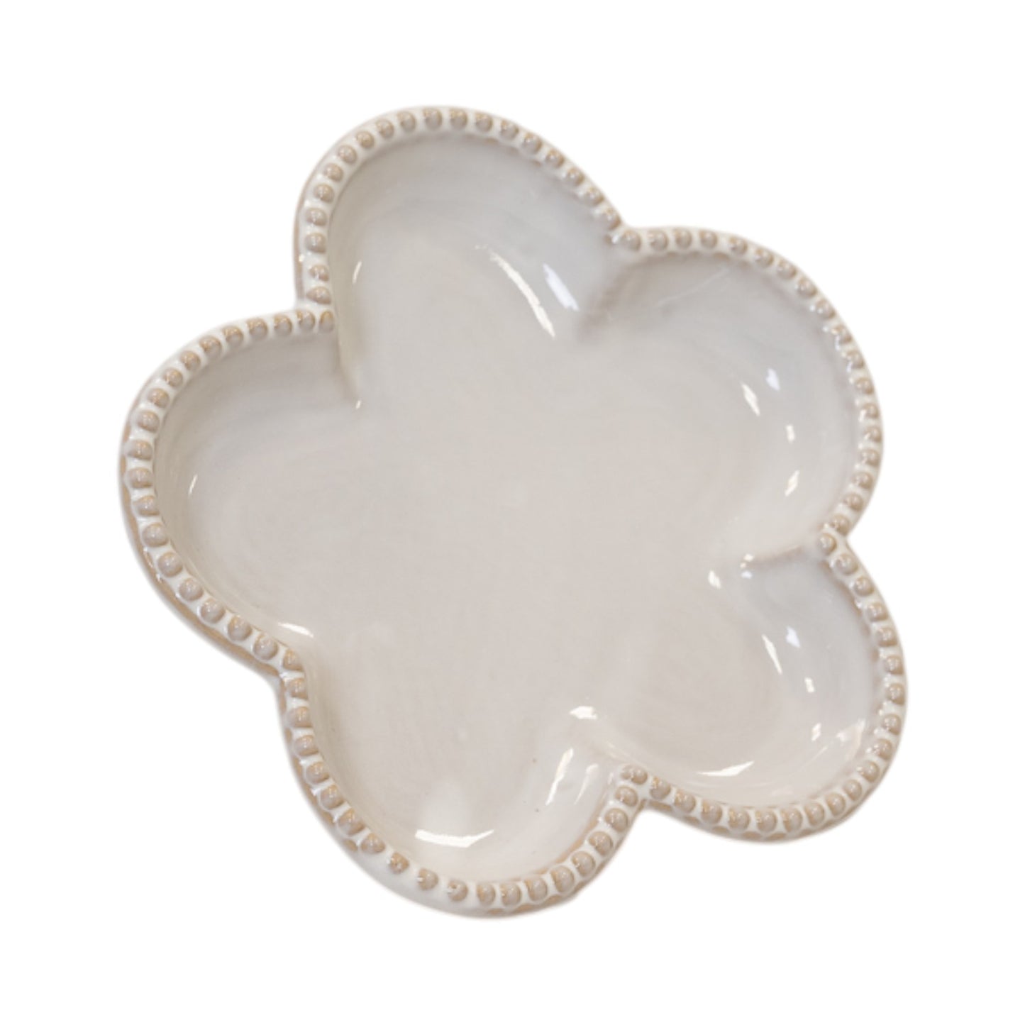Natural Ceramic Flower Shaped Plate with Bobble Rim