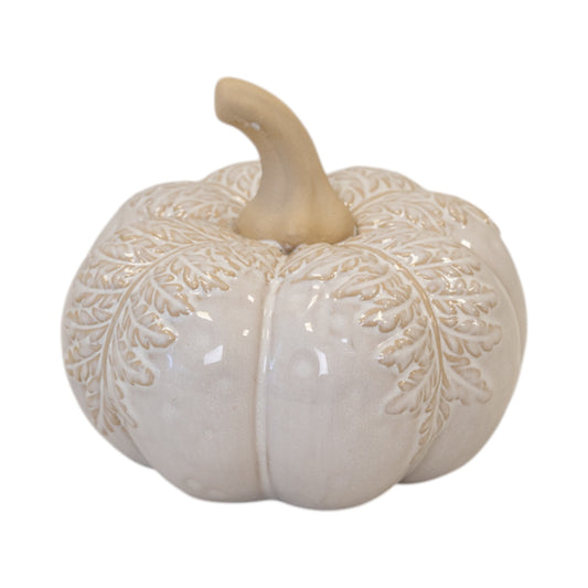 Large Natural Glazed Pumpkin with Oversized Leaves