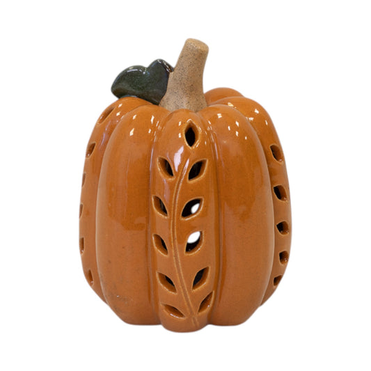 Orange LED Pumpkin with Open Leaf detail