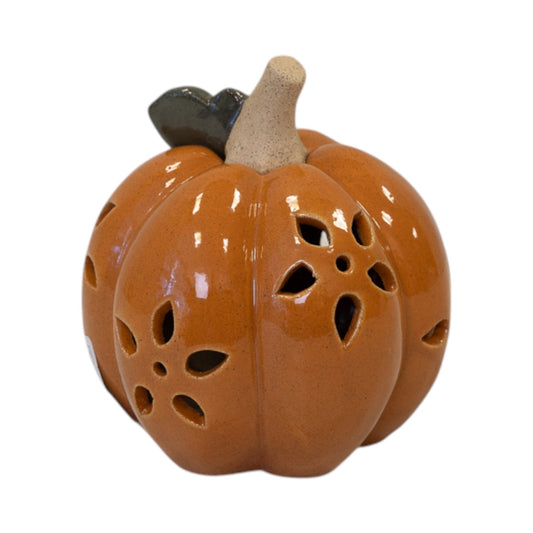 Ceramic Pumpkin with Cutout Detail LED Timer