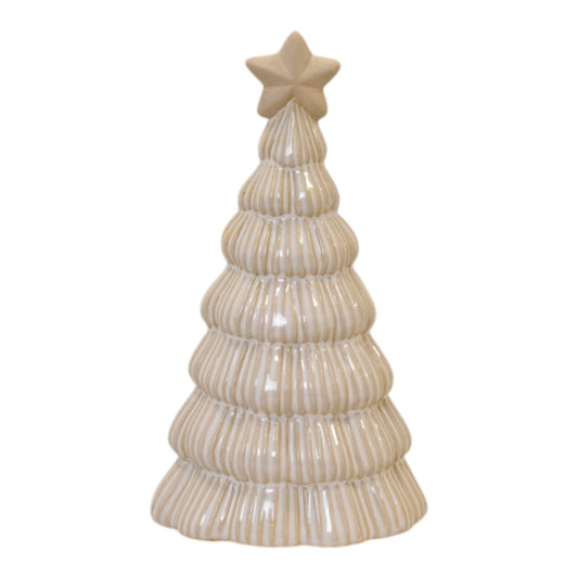 Large Stone Glazed Ribbed Christmas Tree with Star Topper