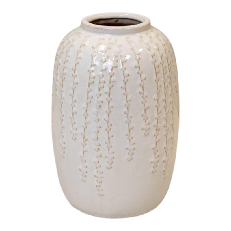Medium Cream Ceramic Ribbed Vase 23.5cm High