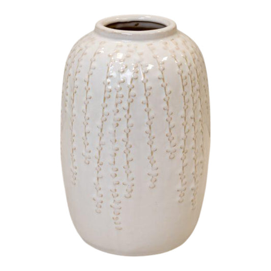 Medium Cream Ceramic Ribbed Vase 23.5cm High