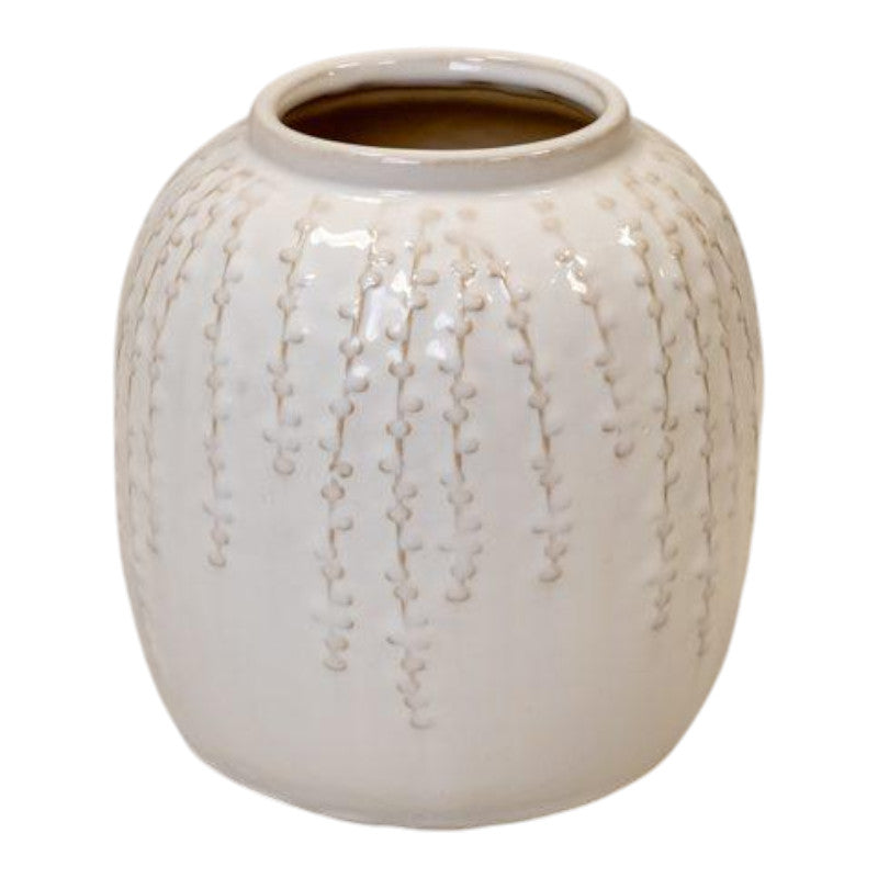Small Cream Ceramic Ribbed Vase 18cm High