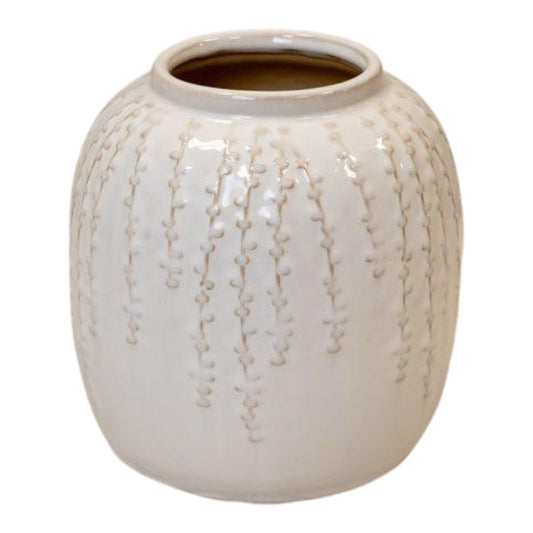 Small Cream Ceramic Ribbed Vase 18cm High