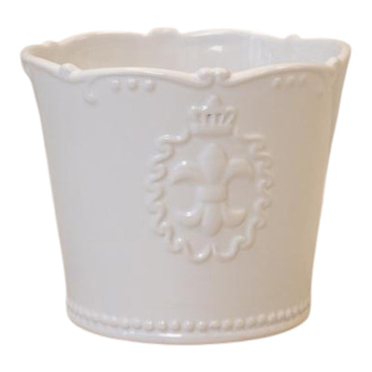 Large White Ceramic Pot TD14.5 Fleur De Lis