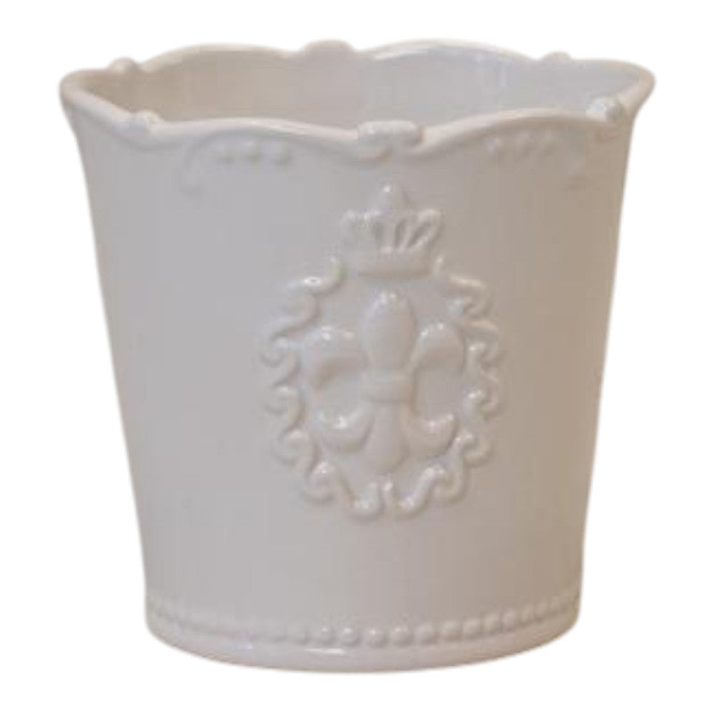 Small White Ceramic Pot TD11.5cm Fleur De Lis