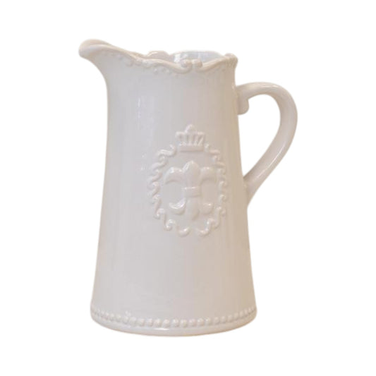 White Ceramic Jug 19cm Fleur De Lis