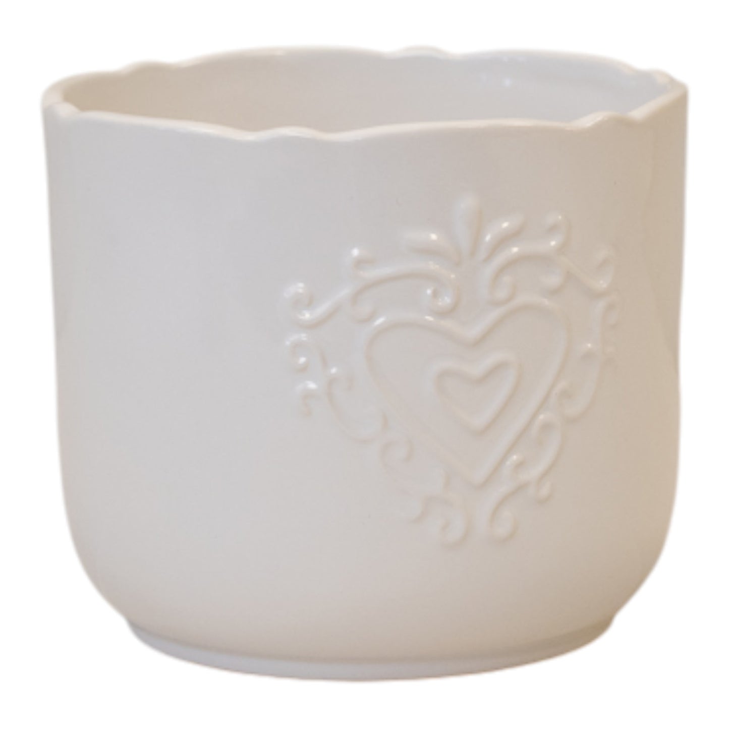 Large White Ceramic Pot TD14.5cm Heart Design