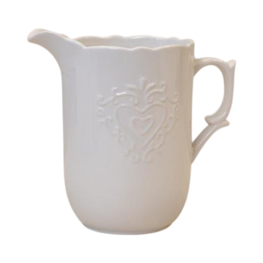 White Ceramic Jug H19cm Heart Design