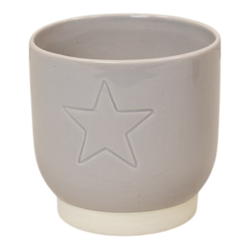 Round Warm Grey Debossed Star Pot