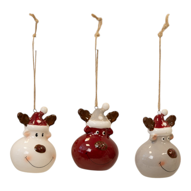 Box of 3 Ceramic Reindeer Baubles