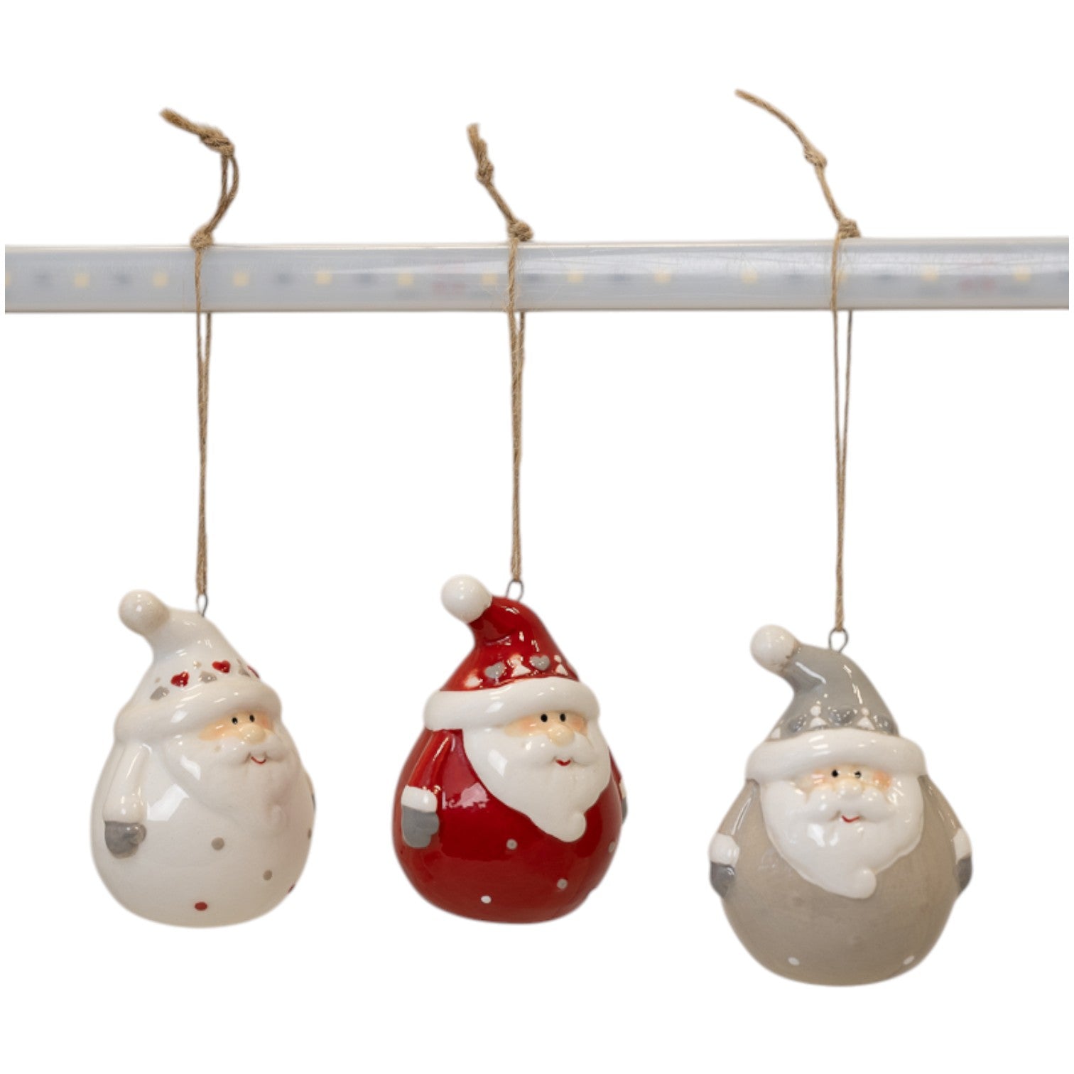 Box of 3 Ceramic Santa Baubles