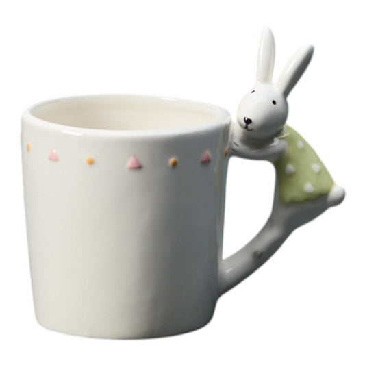 Set of 2 White Ceramic Rabbit Mugs