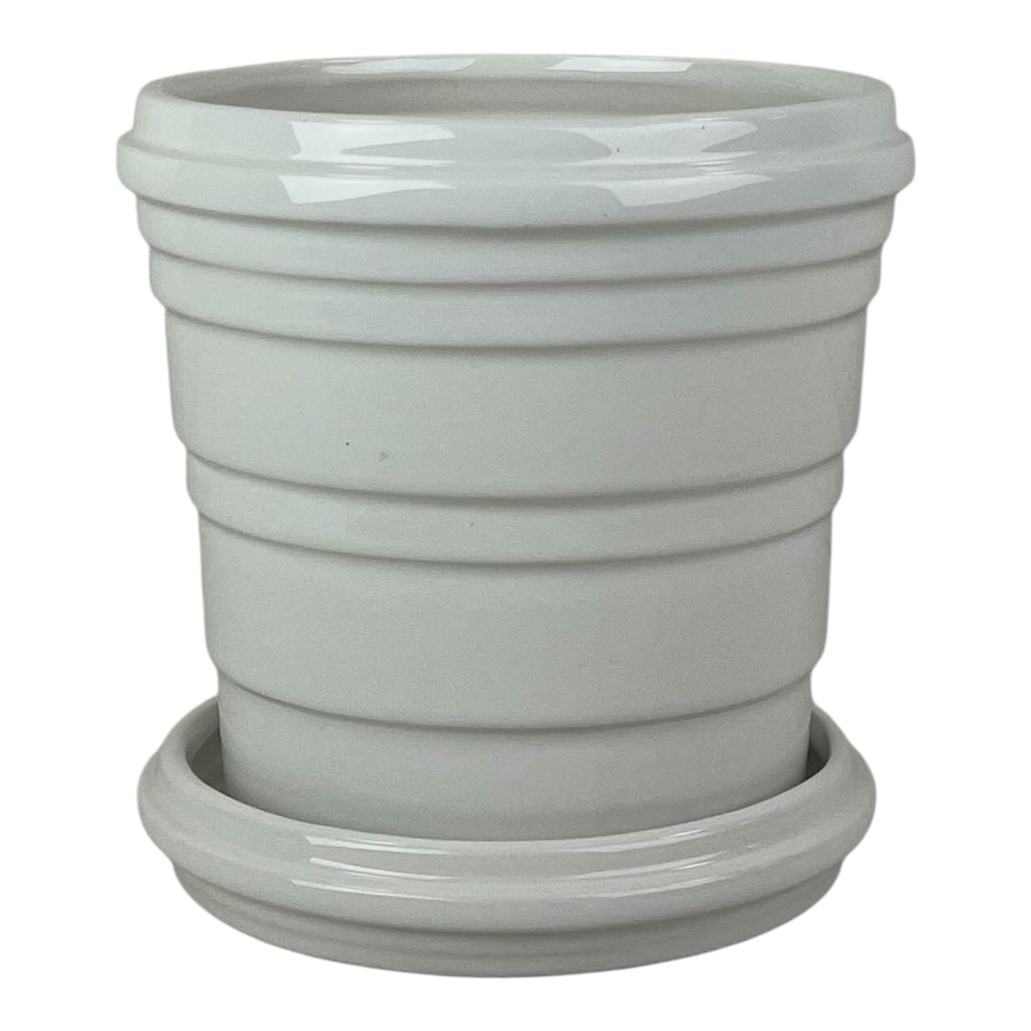 White Ribbed Ceramic Pot And Saucer