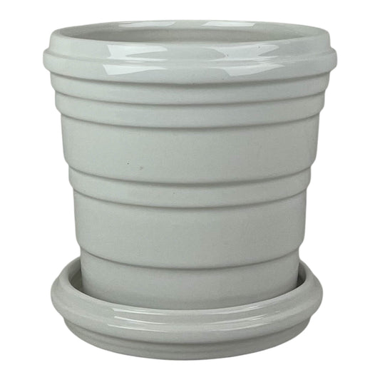 White Ribbed Ceramic Pot And Saucer