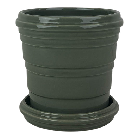 Sage Ribbed Ceramic Pot And Saucer
