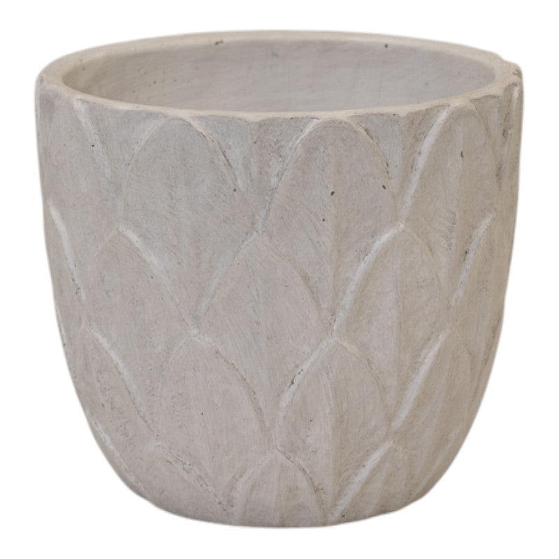 Round White  Leaf Patterned Pot