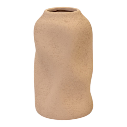 Tan Medium Textured Sculptured Vase 9.5cm x 9.5cm x 17cm