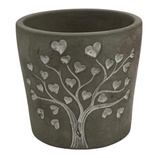 Grey Cement Love Tree Pot TD10.5cm H9.8cm