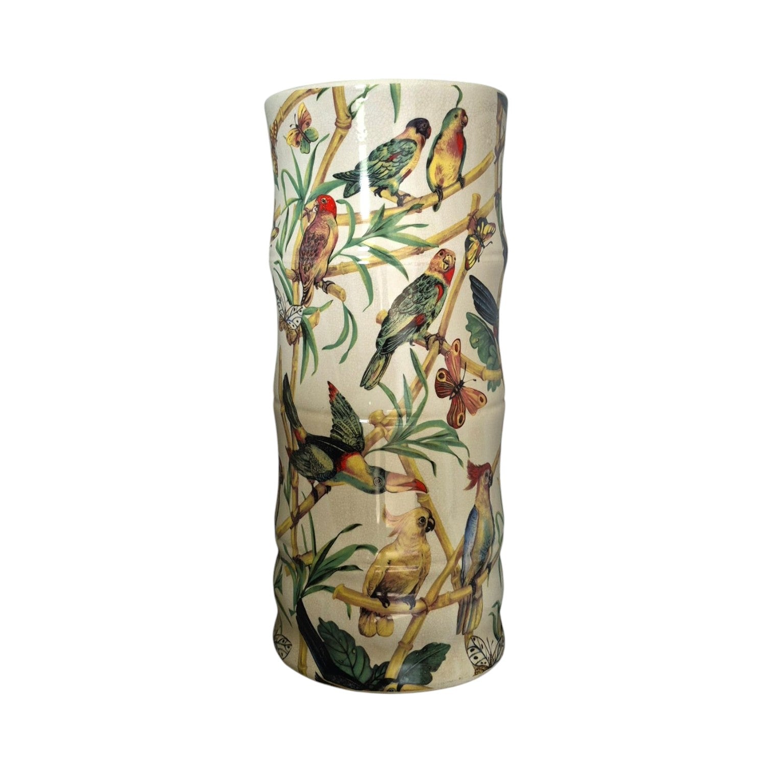 Ceramic Umbrella Stand  Bamboo & Tropical Bird Design