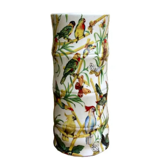 Ceramic Umbrella Stand, Bamboo & Tropical Bird Design