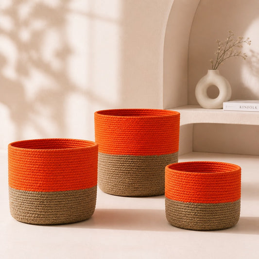 Set of 3 Cotton Rope Storage Baskets - Orange | Four Candle