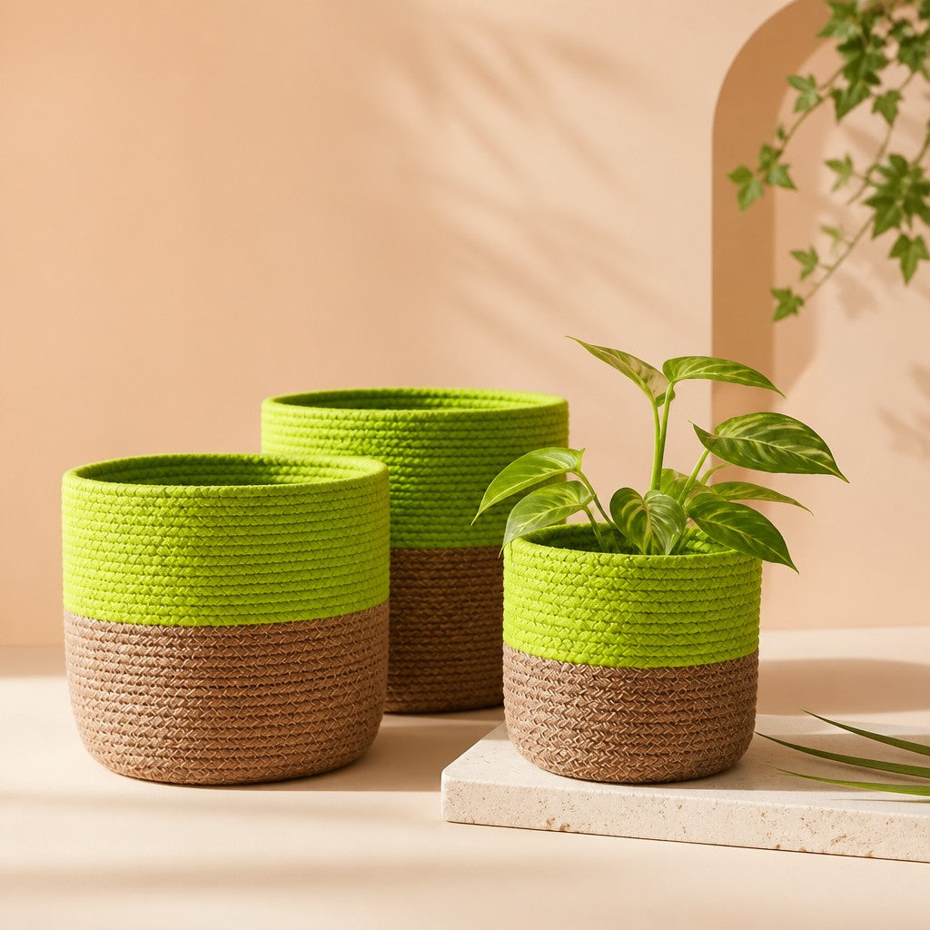 Set of 3 Cotton Rope Storage Baskets - Pistachio | Four Candle