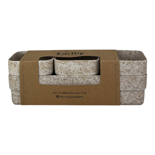 Earthy Oatmeal Chaff Trio Pots with Tray