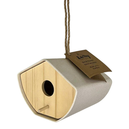 Earthy Natural Bamboo Japandi Birdhouse (16cm)